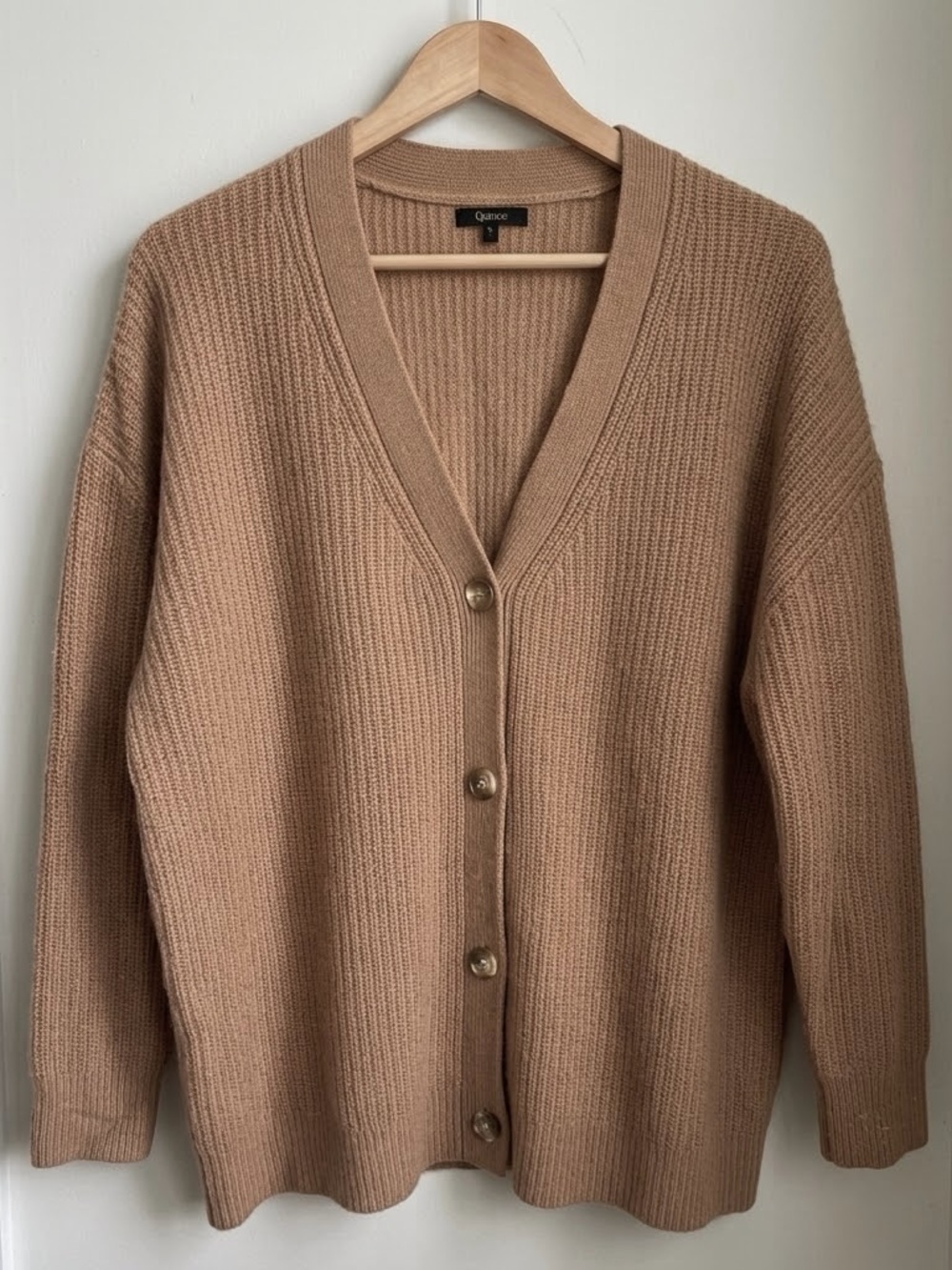 Quince Camel/Tan NWOT Button V-Neck Cardigan Sweater 100% Cashmere size L